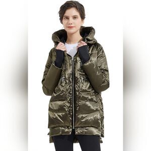 Womens Orolay Shiny Down Hooded Trench‎ Puffer Jacket